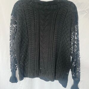 Black Lace Sleeve Sweater